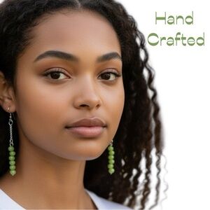 Hand Crafted Light Green Crystal Beads With Chain Earrings NWT